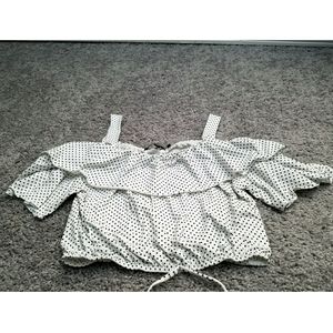 Black Polka Dotted White Off The Shoulder Top